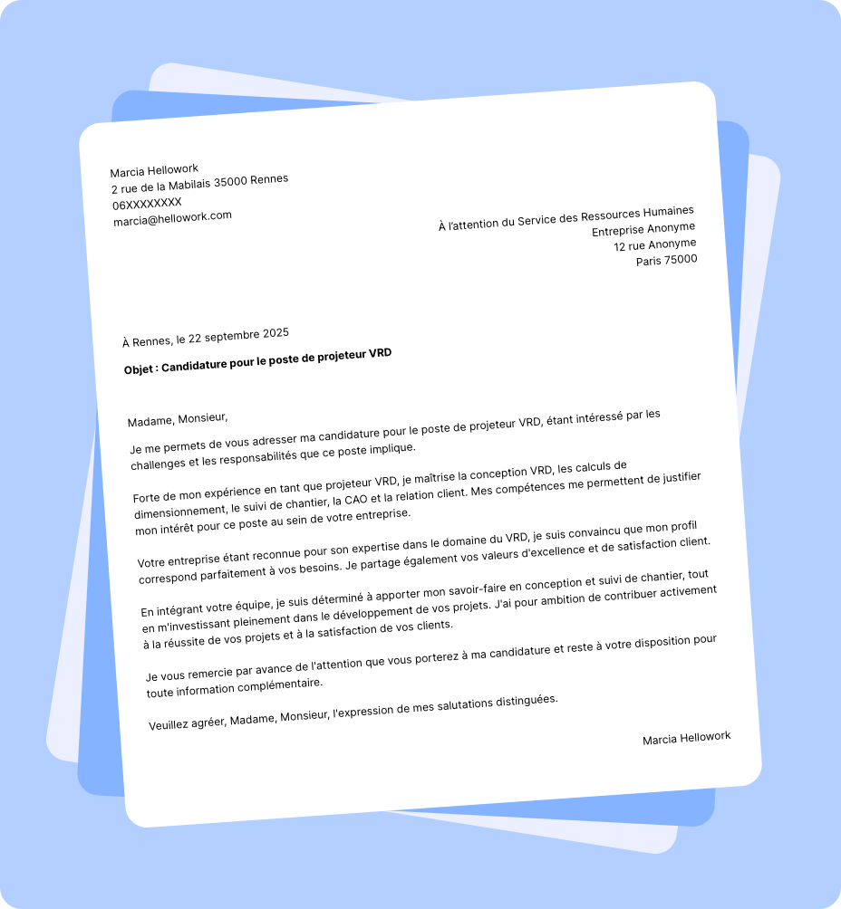 Exemple lettre de motivation Projeteur VRD