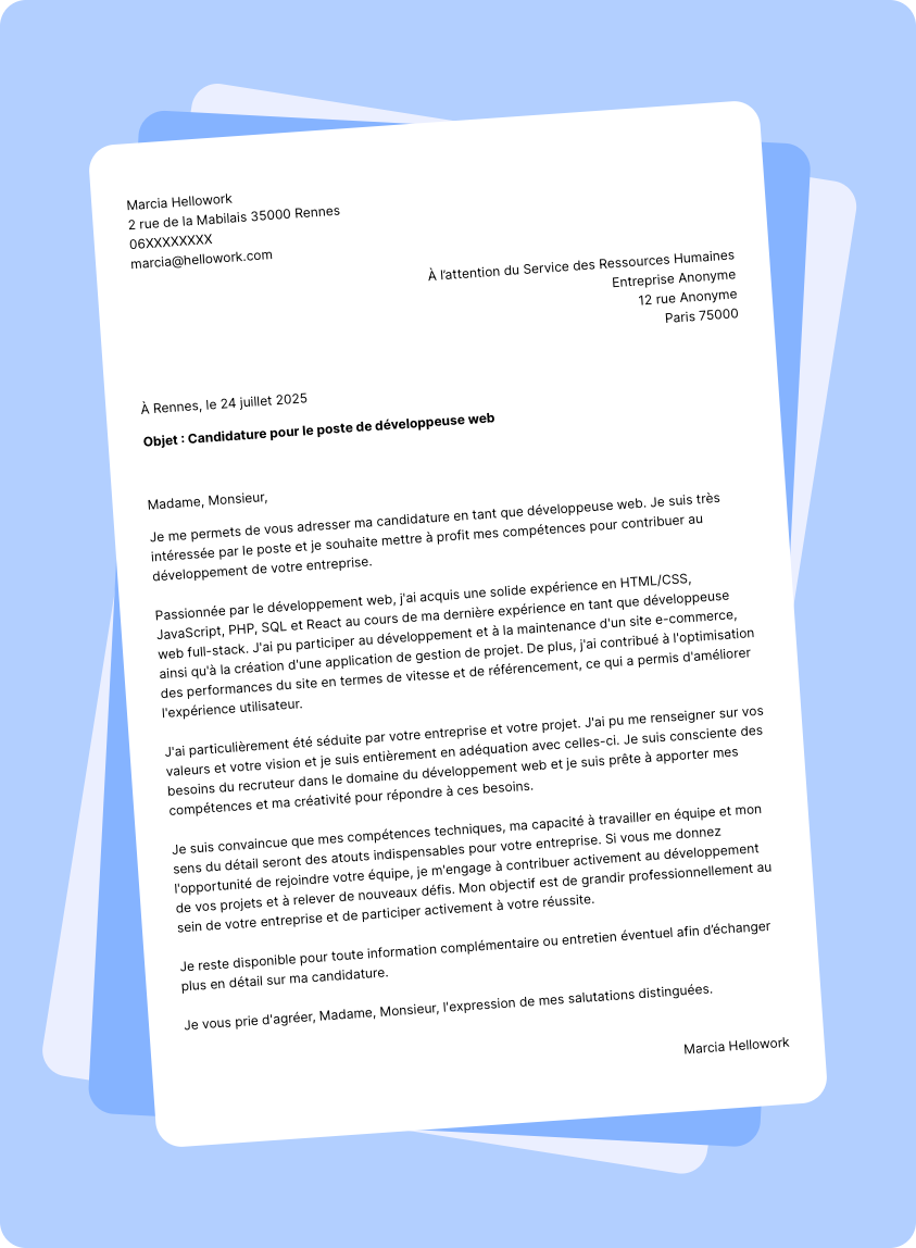 Modèle lettre de motivation Développeur web Exemple lettre de motivation Développeur web