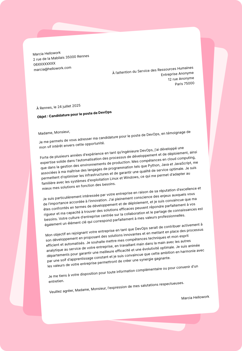 Exemple lettre de motivation DevOps