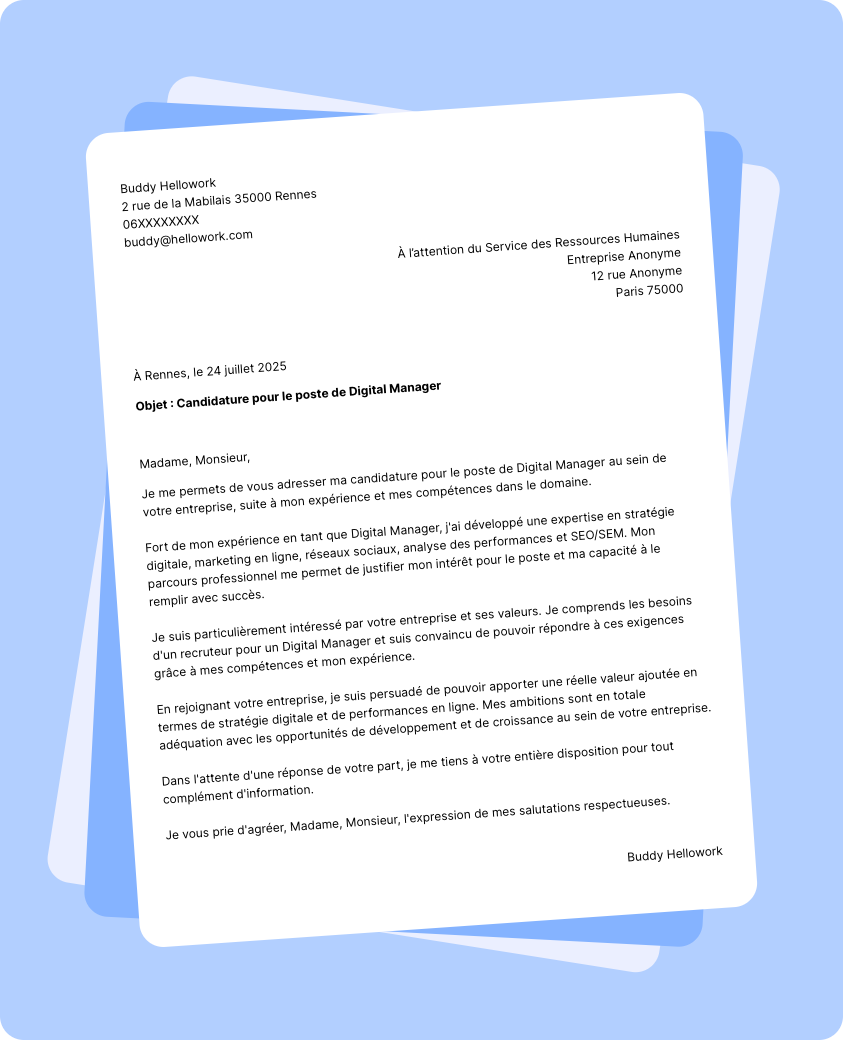 Modèle lettre de motivation Digital manager Exemple lettre de motivation Digital manager