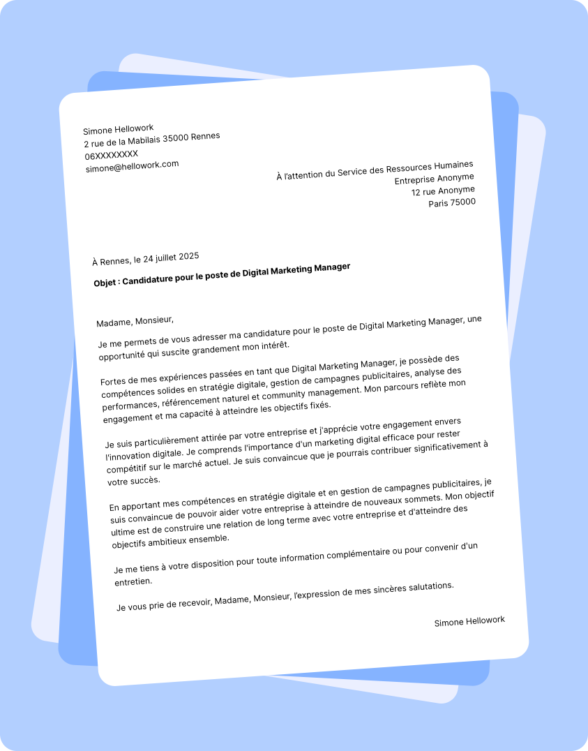 Exemple lettre de motivation Digital marketing manager