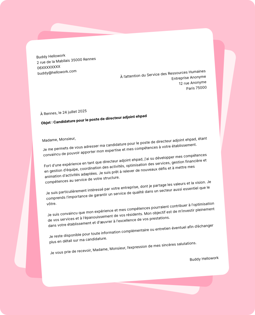 Exemple lettre de motivation Directeur adjoint EHPAD