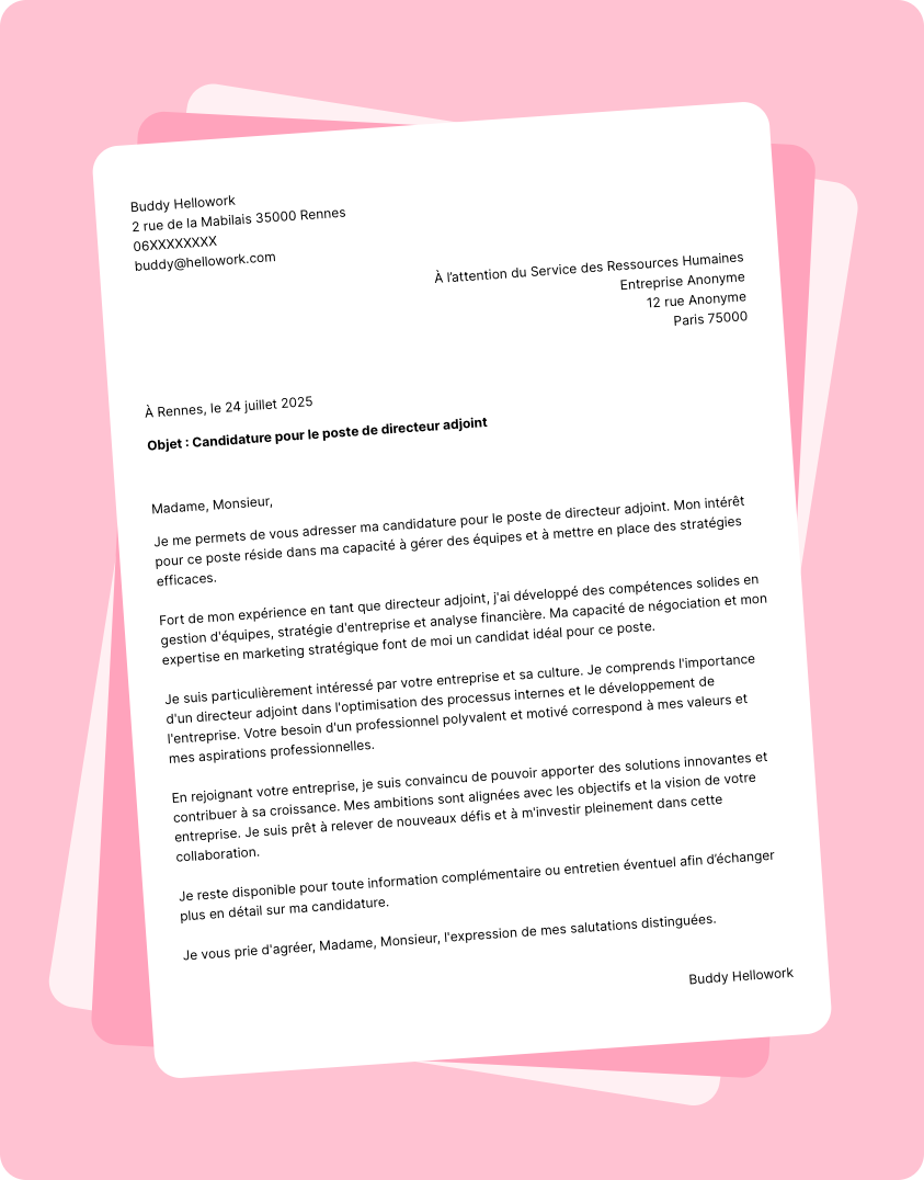 Exemple lettre de motivation Directeur adjoint
