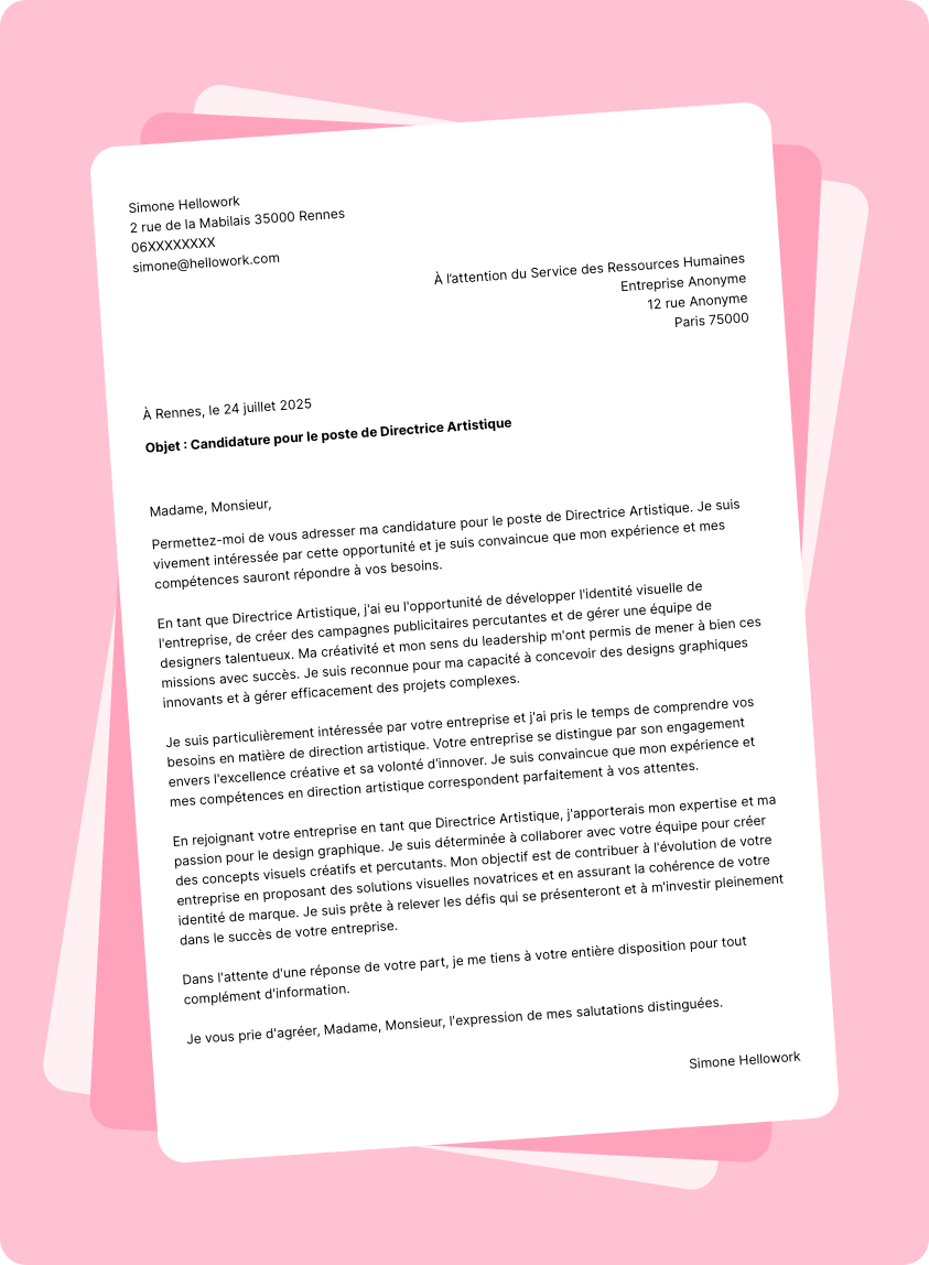 Modèle lettre de motivation Directeur artistique Exemple lettre de motivation Directeur artistique