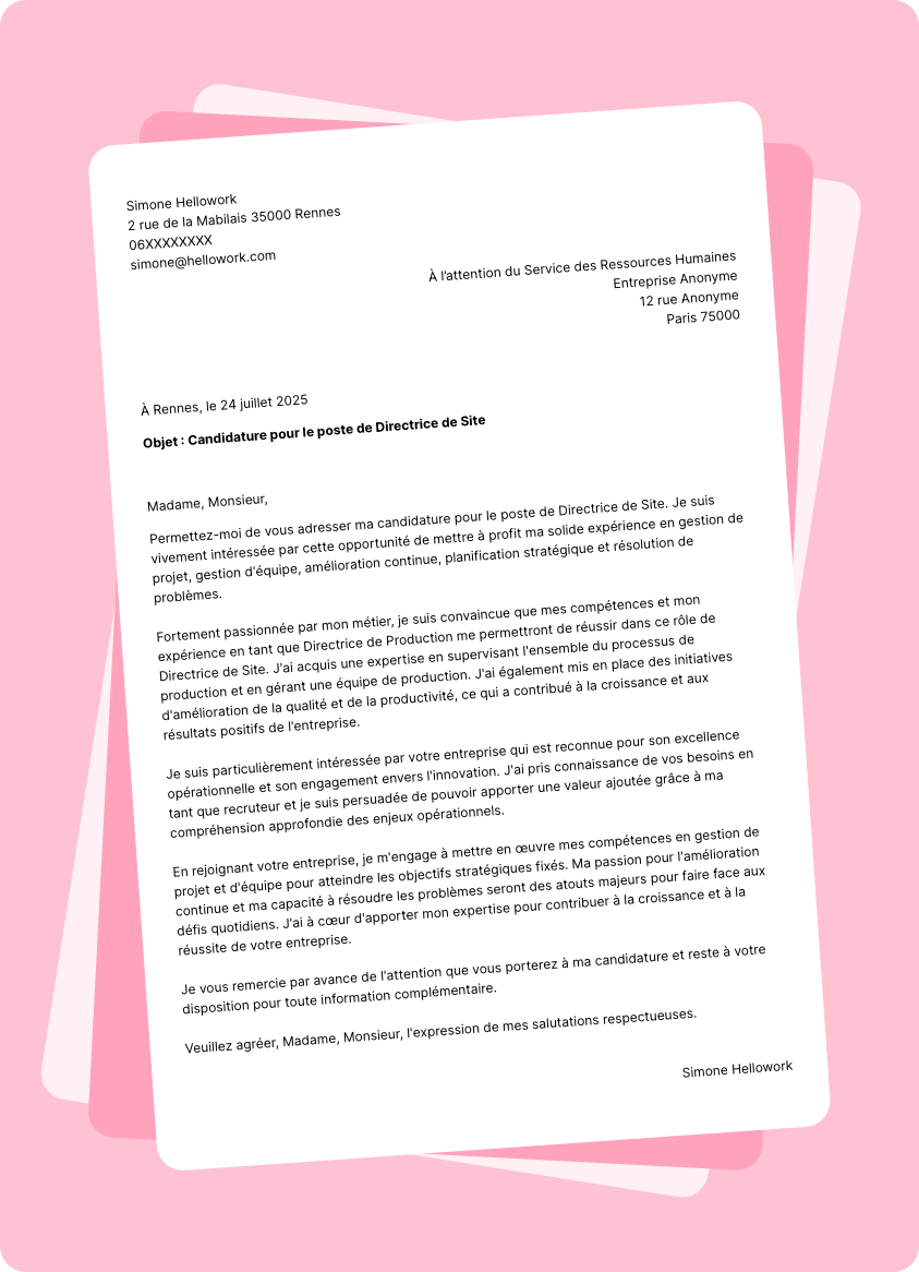 Exemple lettre de motivation Directeur de site