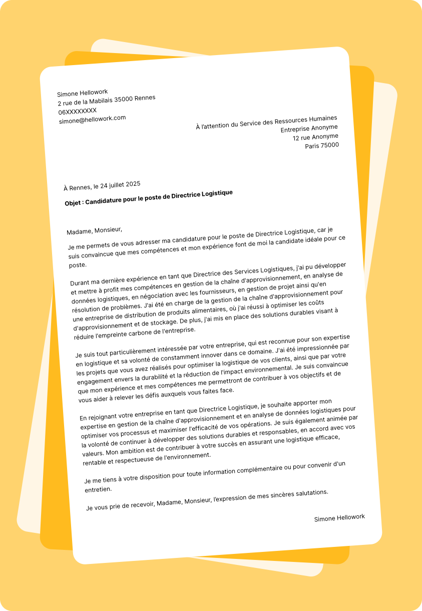 Exemple lettre de motivation Directeur logistique