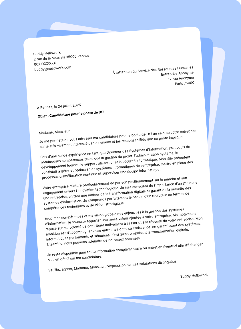 Modèle lettre de motivation DSI Exemple lettre de motivation DSI