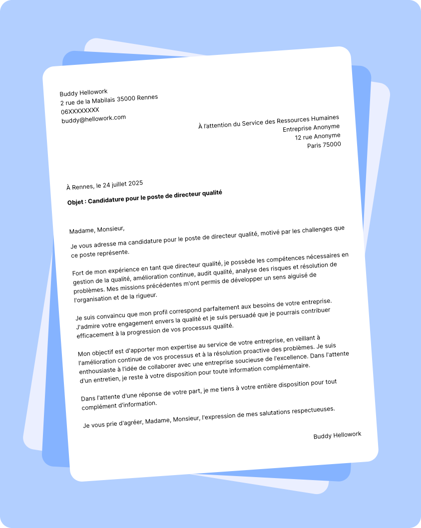 Modèle lettre de motivation Directeur qualité Exemple lettre de motivation Directeur qualité