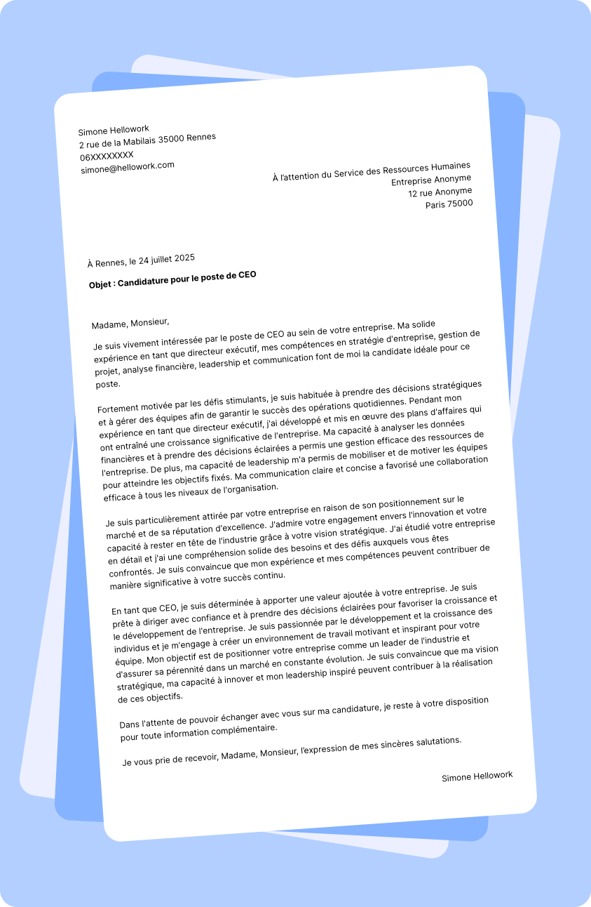 Exemple lettre de motivation CEO