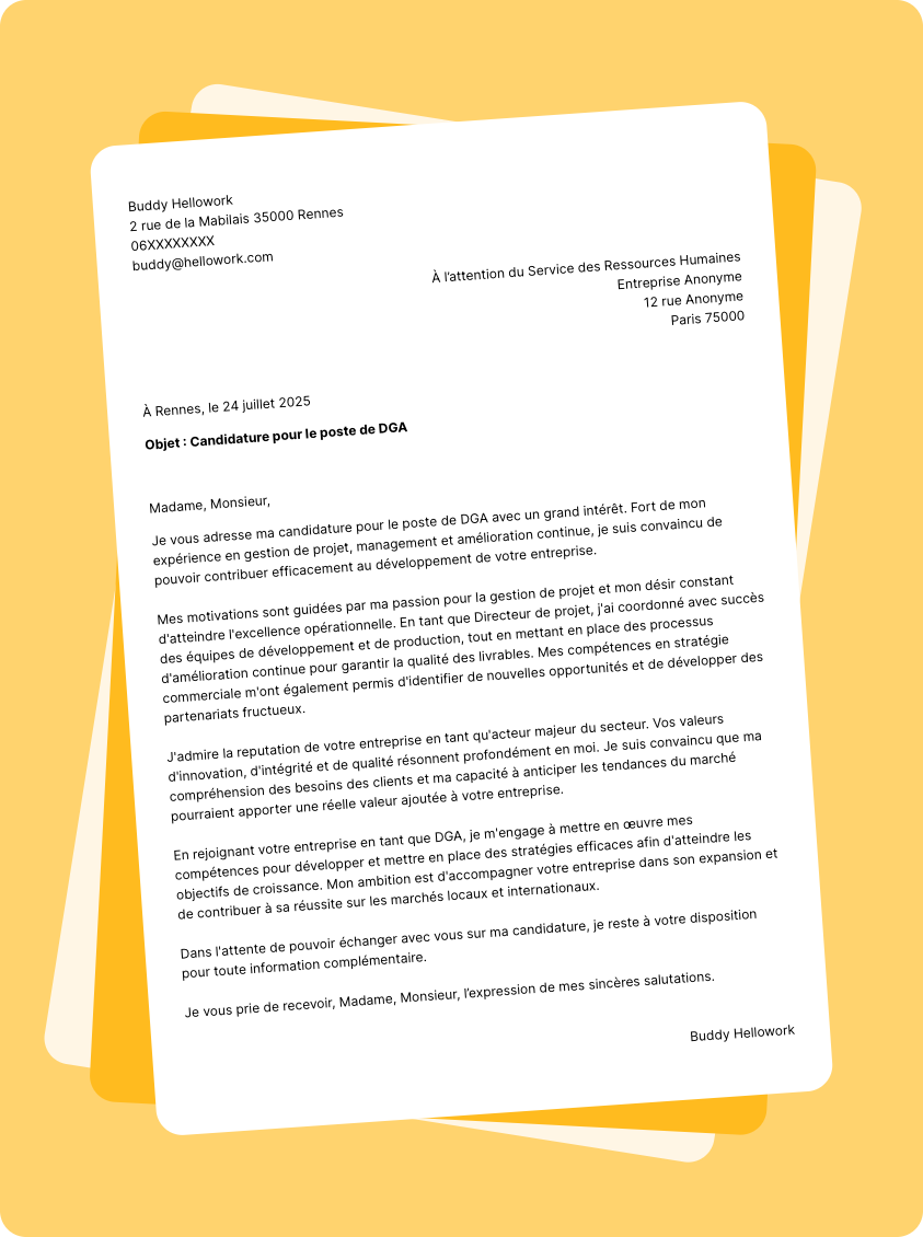 Modèle lettre de motivation Directeur général adjoint Exemple lettre de motivation Directeur général adjoint