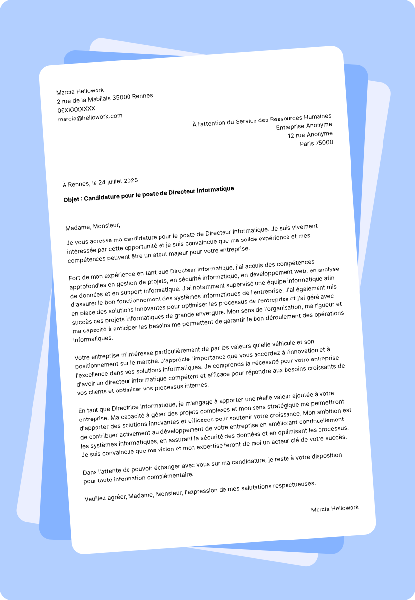 Exemple lettre de motivation Directeur informatique