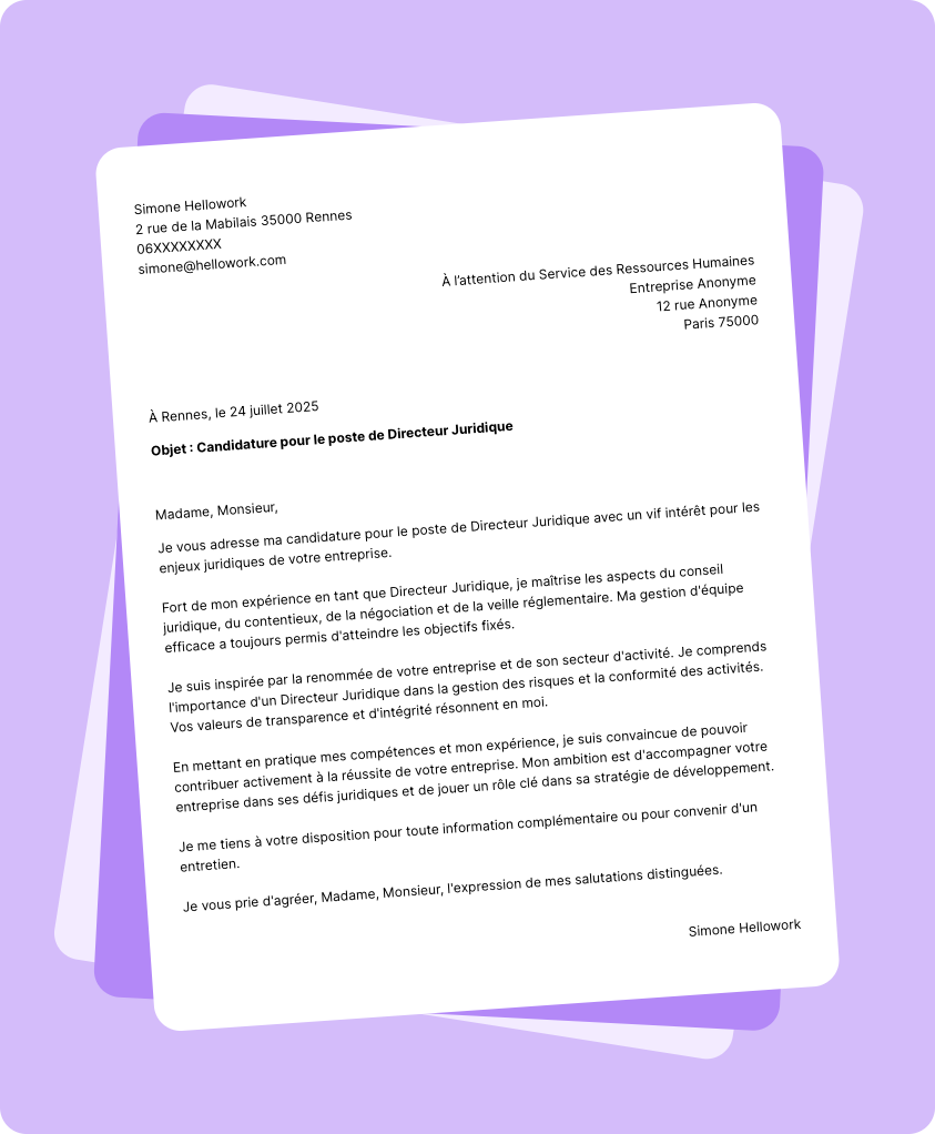 Exemple lettre de motivation Directeur juridique