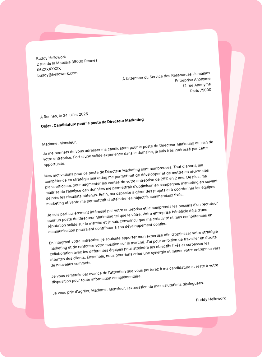 Modèle lettre de motivation Directeur marketing Exemple lettre de motivation Directeur marketing