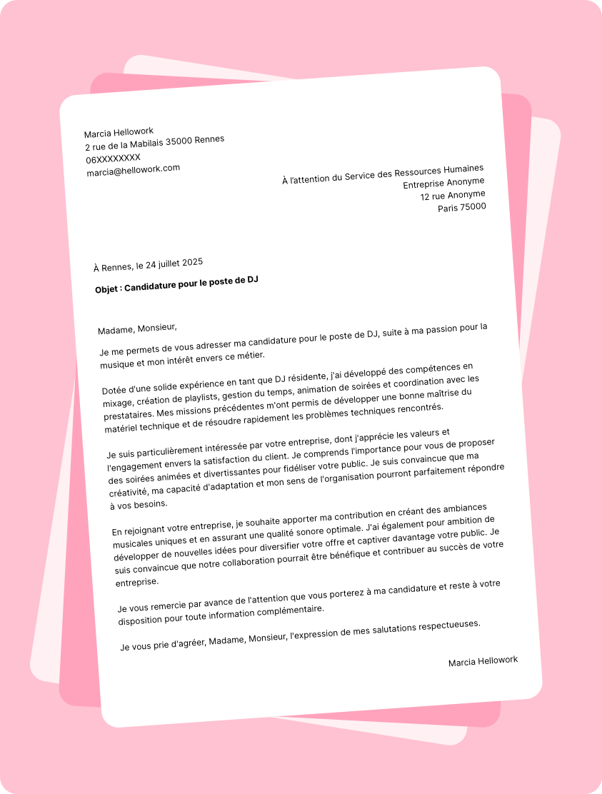 Exemple lettre de motivation DJ