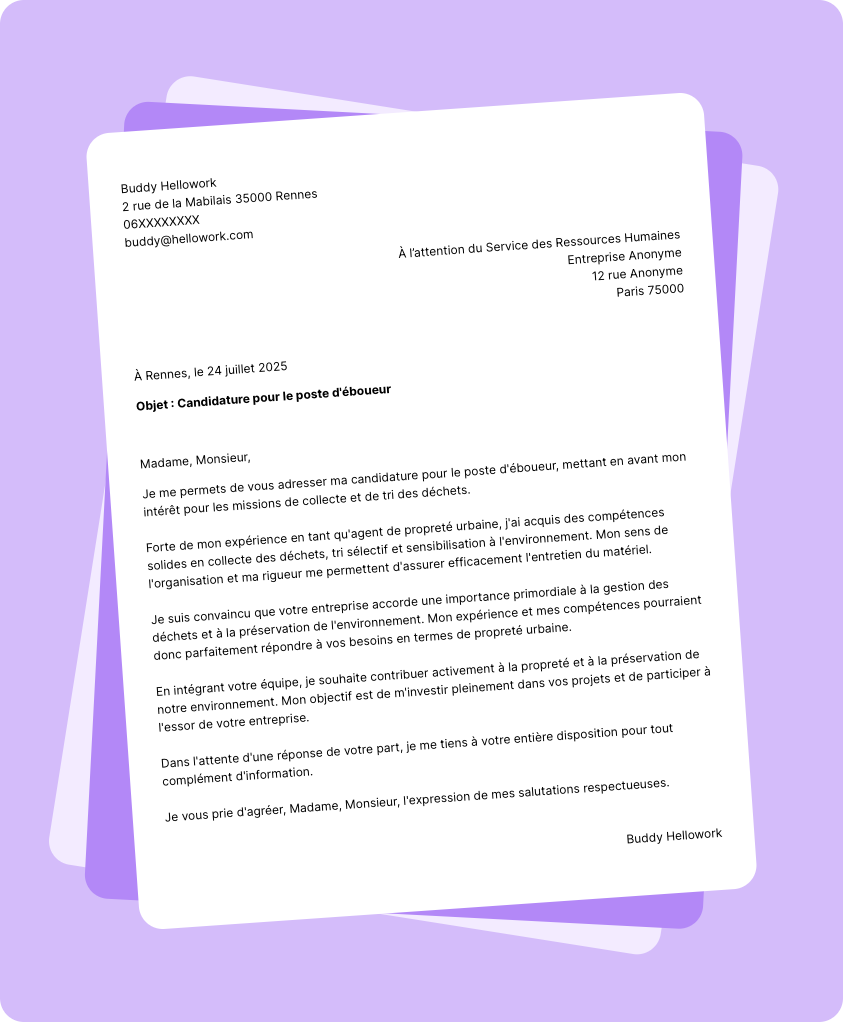 Modèle lettre de motivation Eboueur Exemple lettre de motivation Eboueur