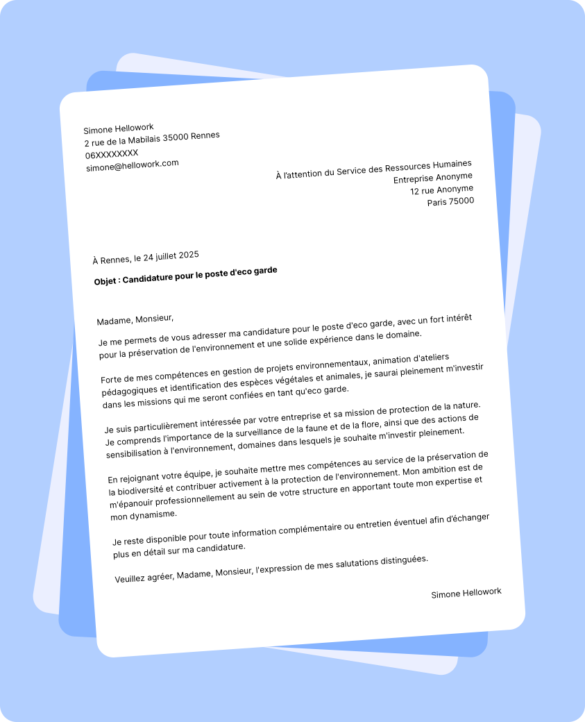 Modèle lettre de motivation Eco garde Exemple lettre de motivation Eco garde