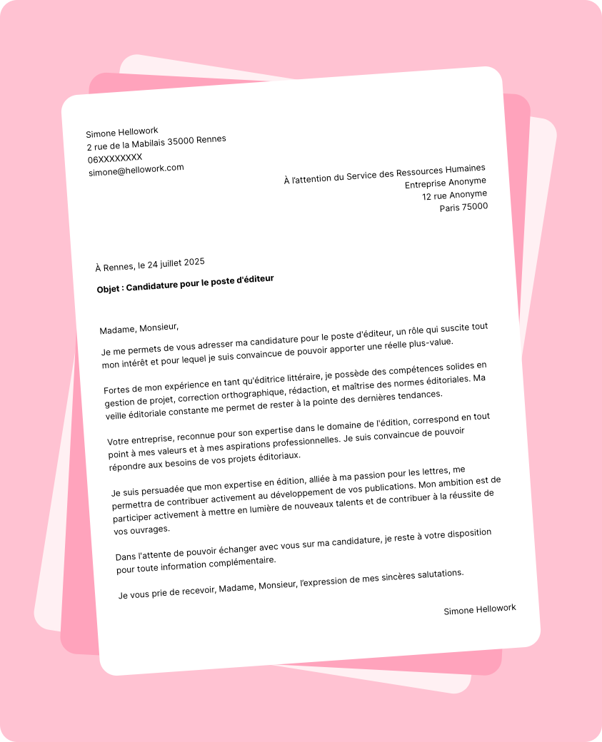 Exemple lettre de motivation Éditeur