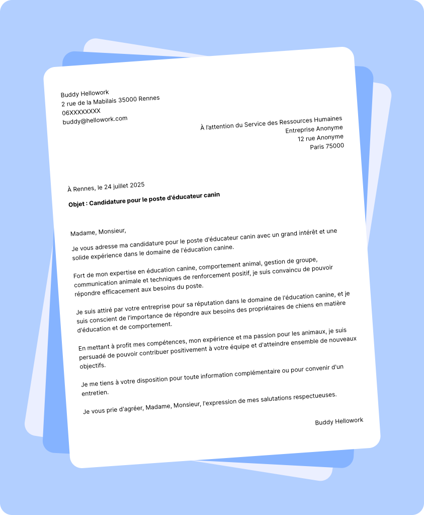 Modèle lettre de motivation Educateur canin Exemple lettre de motivation Educateur canin