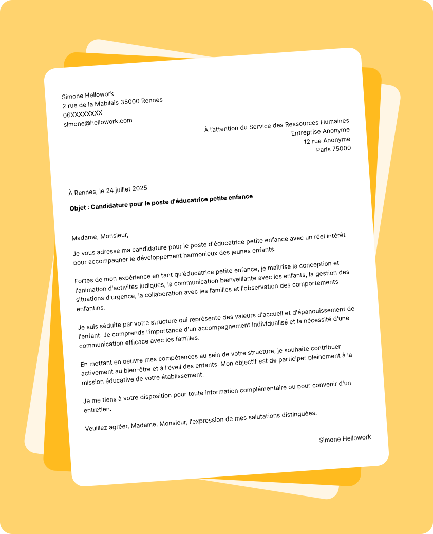 Exemple lettre de motivation Educateur petite enfance