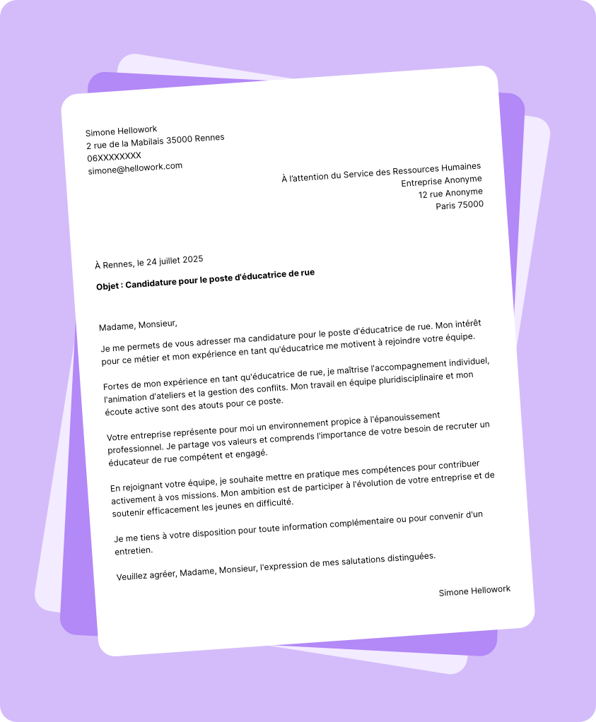 Exemple lettre de motivation Educateur de rue