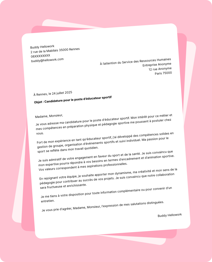 Exemple lettre de motivation éducateur sportif