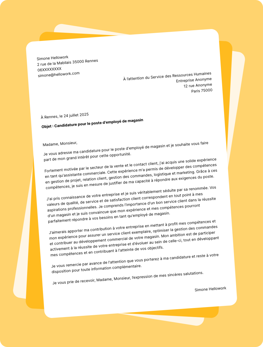 Modèle lettre de motivation Employé de commerce Exemple lettre de motivation Employé de commerce