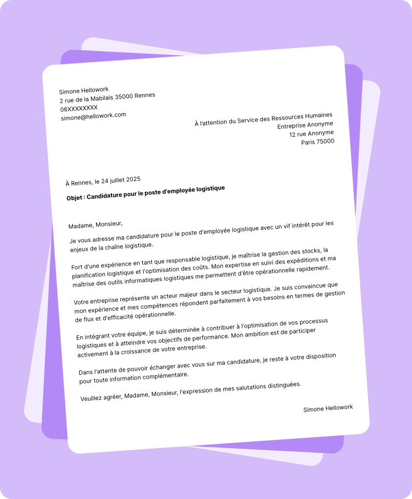 Exemple lettre de motivation Employé logistique