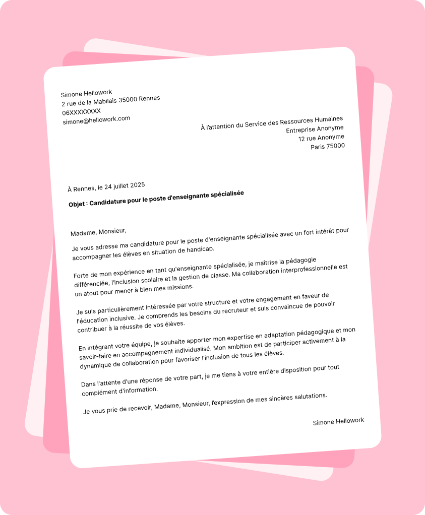 Exemple lettre de motivation Enseignant spécialisé
