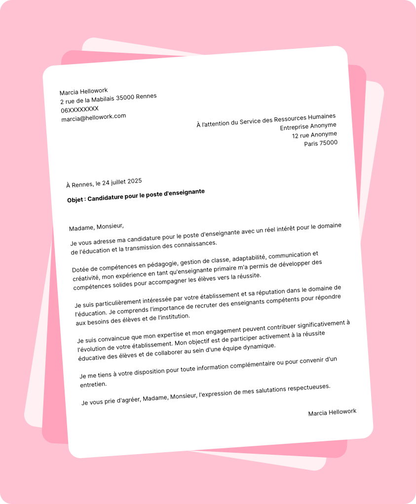 Modèle lettre de motivation Enseignant Exemple lettre de motivation Enseignant