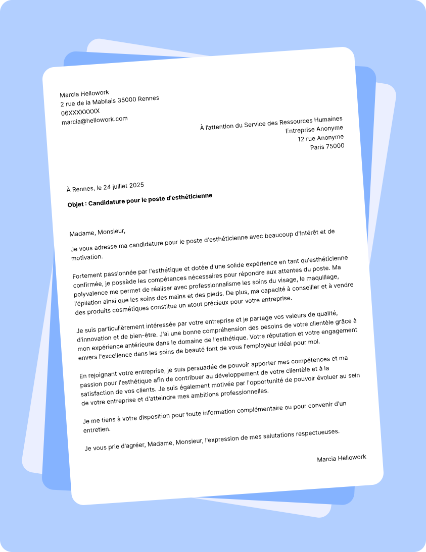 Exemple lettre de motivation Esthéticienne