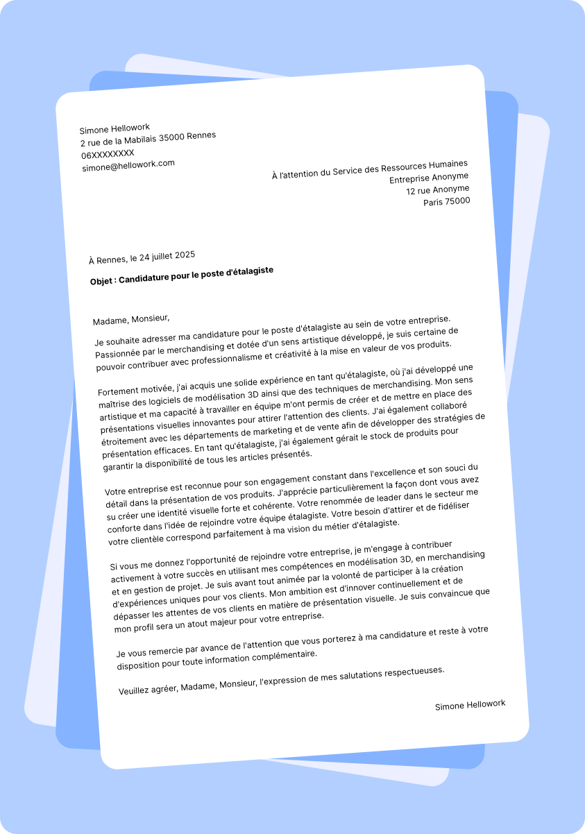 Modèle lettre de motivation Etalagiste Exemple lettre de motivation Etalagiste