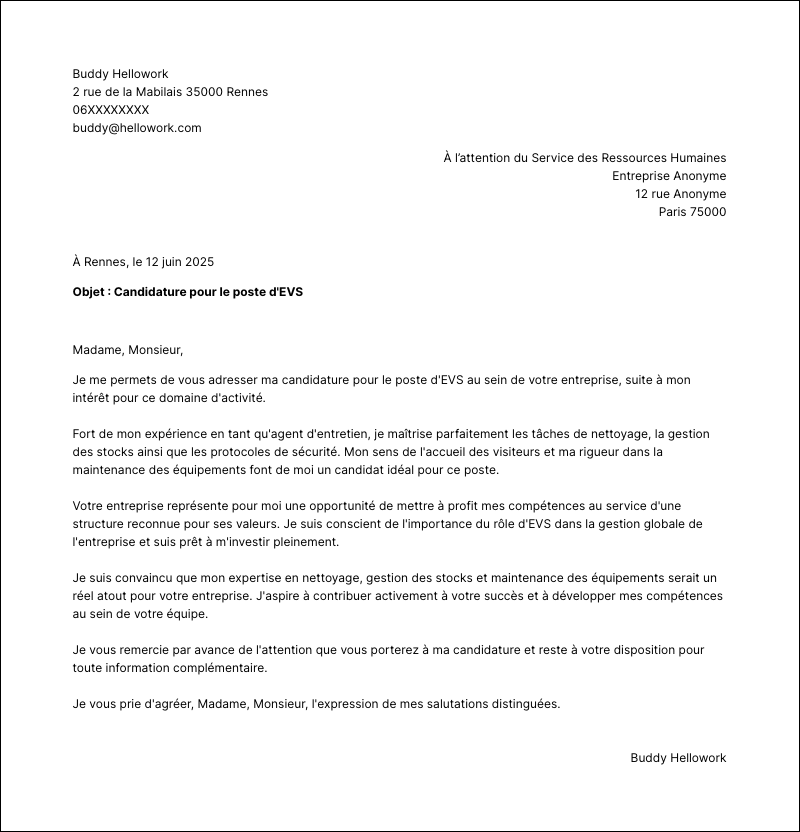 Modèle lettre de motivation EVS Exemple lettre de motivation EVS