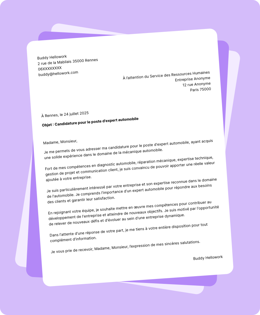 Exemple lettre de motivation Expert automobile