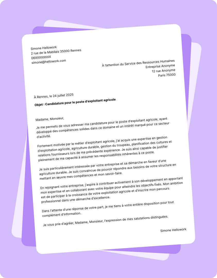 Modèle lettre de motivation Exploitant agricole Exemple lettre de motivation Exploitant agricole
