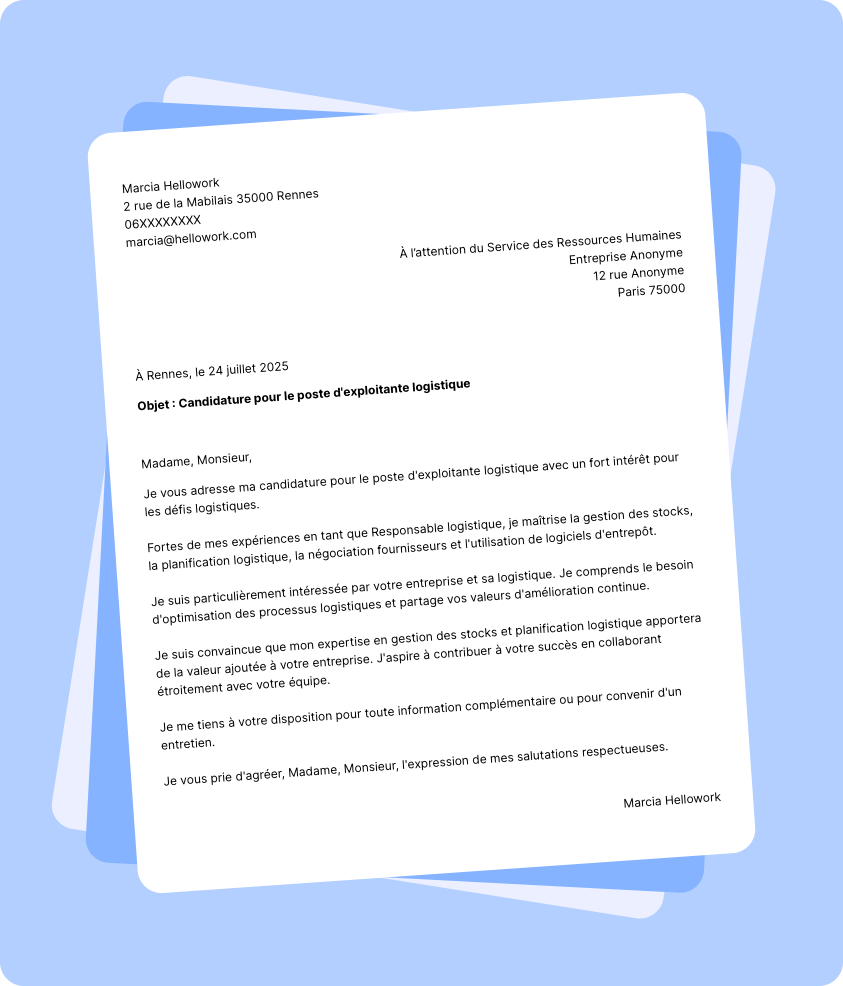 Exemple lettre de motivation Exploitant logistique