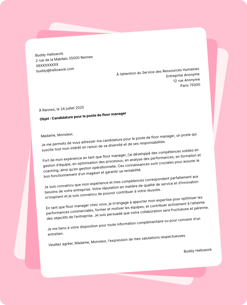 Exemple lettre de motivation Floor manager