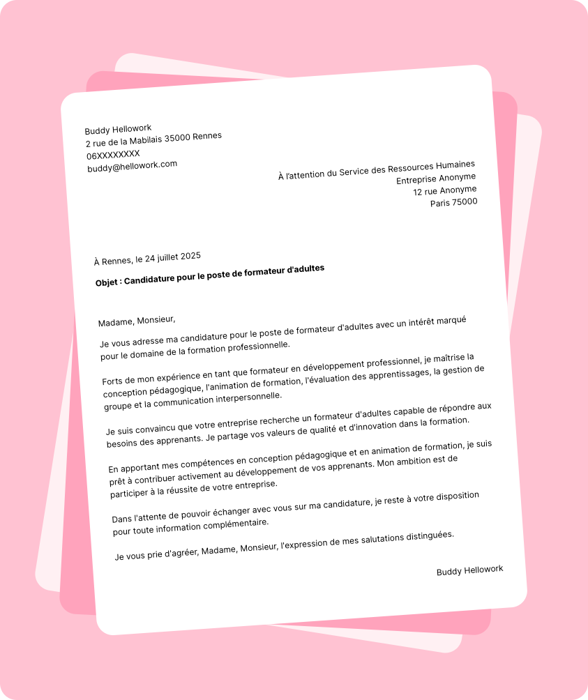 Modèle lettre de motivation Formateur d'adultes Exemple lettre de motivation Formateur d'adultes
