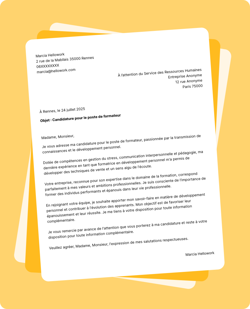 Exemple lettre de motivation Formateur