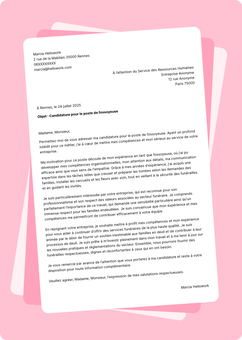 Modèle lettre de motivation Fossoyeur Exemple lettre de motivation Fossoyeur