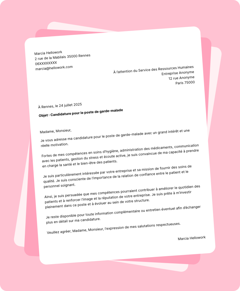 Exemple lettre de motivation Garde-malade
