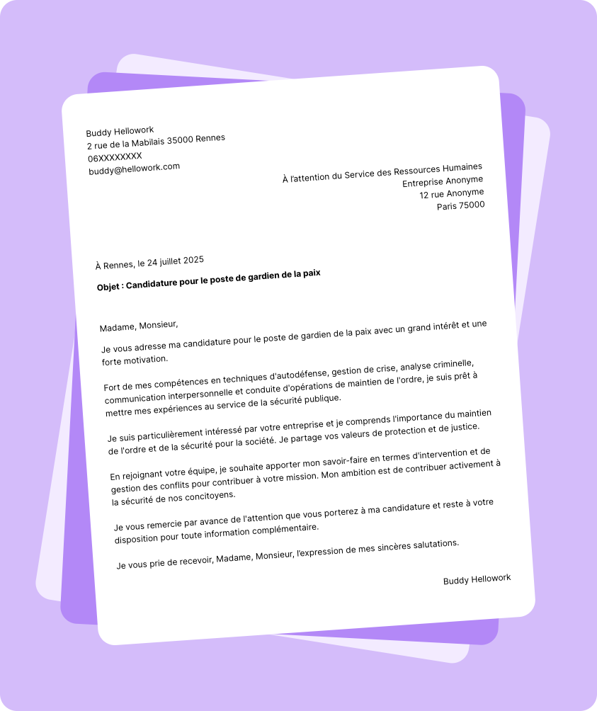 Modèle lettre de motivation Gardien de la paix Exemple lettre de motivation Gardien de la paix