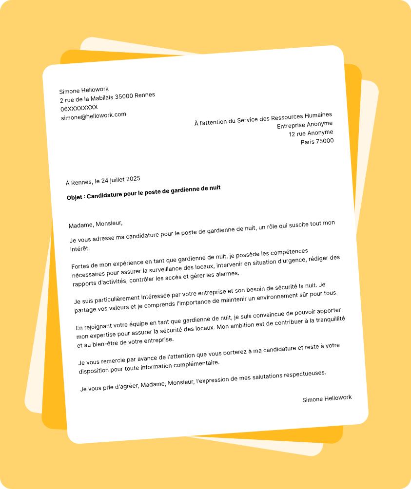 Exemple lettre de motivation Gardien de nuit