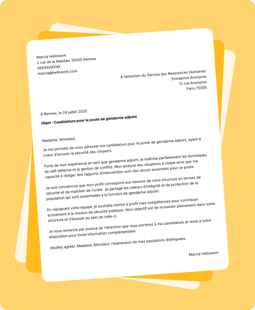 Exemple lettre de motivation Gendarme adjoint