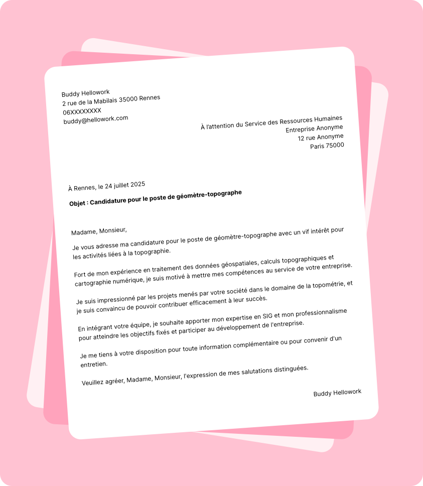 Exemple lettre de motivation Géomètre-topographe