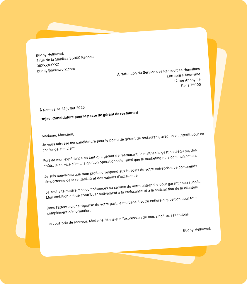 Modèle lettre de motivation Gérant de restaurant Exemple lettre de motivation Gérant de restaurant