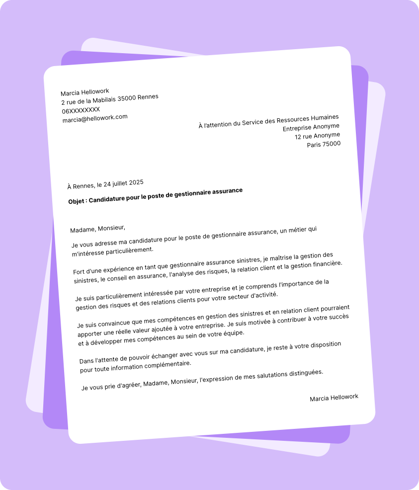 Modèle lettre de motivation Gestionnaire assurance Exemple lettre de motivation Gestionnaire assurance