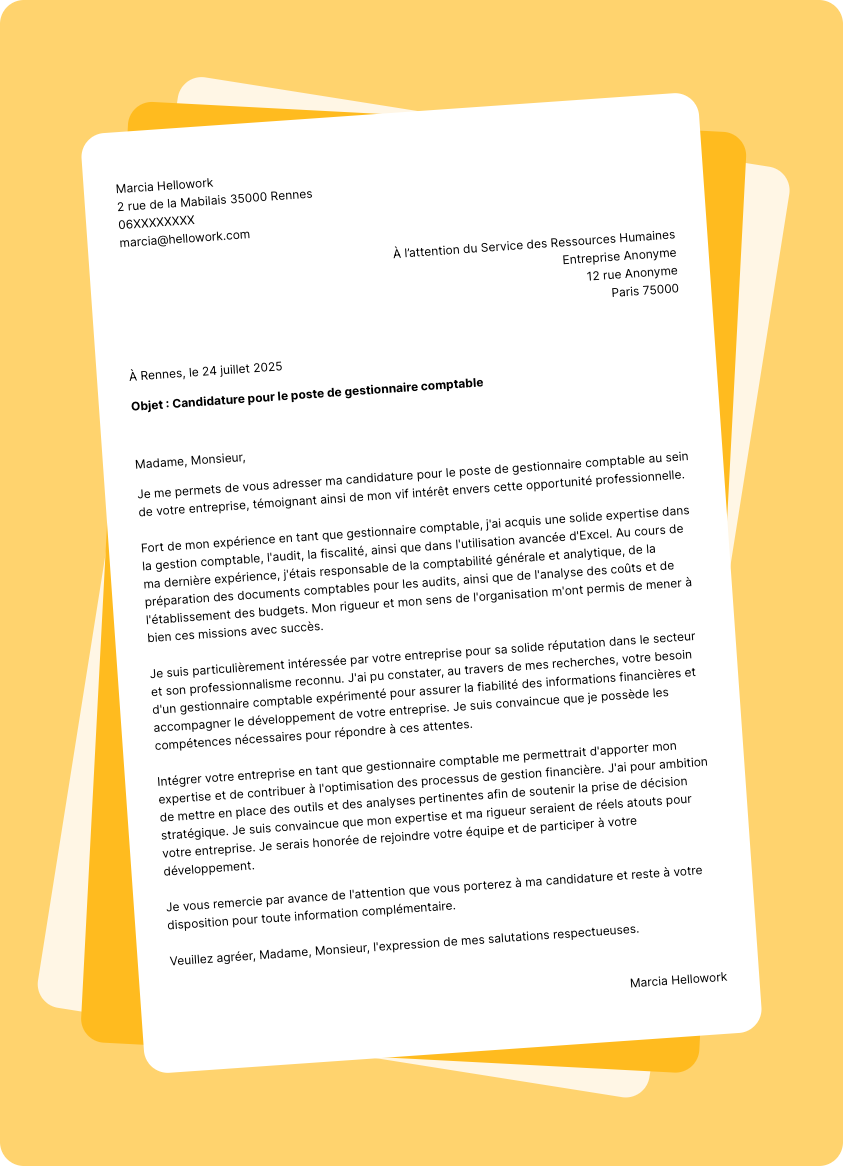 Modèle lettre de motivation Gestionnaire comptable Exemple lettre de motivation Gestionnaire comptable