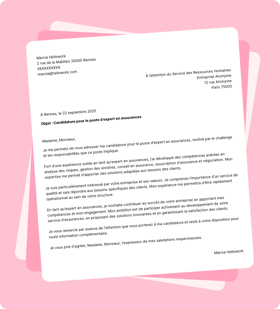 Exemple lettre de motivation Expert en assurances