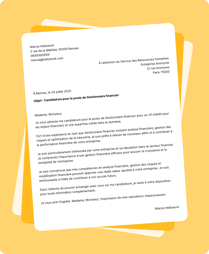 Exemple lettre de motivation Gestionnaire financier