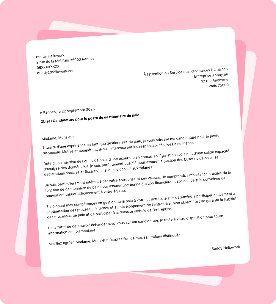 Exemple lettre de motivation Gestionnaire de paie
